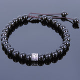 Men's Women Black Obsidian Adjustable Braided Bracelet Tibetan Silver OM Buddhism Spacer DiyNotion T106