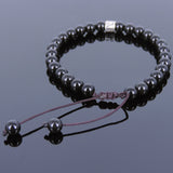 Men's Women Black Obsidian Adjustable Braided Bracelet Tibetan Silver OM Buddhism Spacer DiyNotion T106