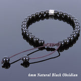 Men's Women Black Obsidian Adjustable Braided Bracelet Tibetan Silver OM Buddhism Spacer DiyNotion T106