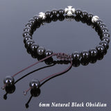 Men's Women Black Obsidian Adjustable Braided Bracelet Tibetan Silver Cross Beads DiyNotion T109