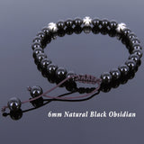 Men's Women Black Obsidian Adjustable Braided Bracelet Tibetan Silver Cross Beads DiyNotion T110