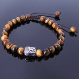 Men's Women Brown Tiger Eye Adjustable Braided Bracelet Tibetan Silver Buddha Buddhism Spacer DiyNotion T111