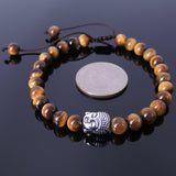 Men's Women Brown Tiger Eye Adjustable Braided Bracelet Tibetan Silver Buddha Buddhism Spacer DiyNotion T111