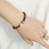 Men's Women Golden Agarwood Malachite White Howlite Bracelet 925 Sterling Silver Buddha Bead DiyNotion Handmade BR700