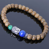 Men's Women Golden Agarwood Malachite Lapis Bracelet 925 Sterling Silver Buddha Head Bead DiyNotion Handmade BR701