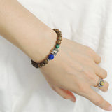 Men's Women Golden Agarwood Malachite Lapis Bracelet 925 Sterling Silver Buddha Head Bead DiyNotion Handmade BR701