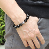Men's Women Bright Black Onyx Bracelet 925 Sterling Silver Bead DiyNotion Handmade BR703