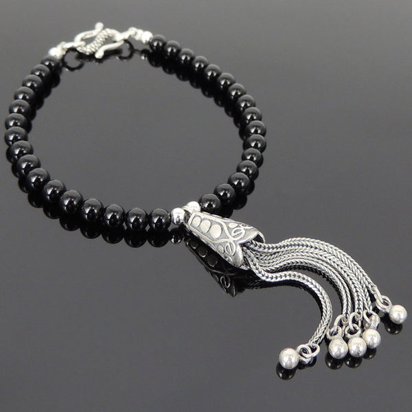 Men's Women Black Onyx 925 Sterling Silver Bracelet Pendant Bead Clasp Gemstone DiyNotion Handmade BR705