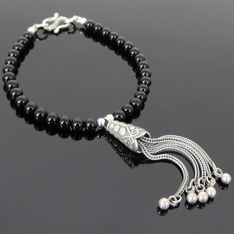 Men's Women Black Onyx 925 Sterling Silver Bracelet Pendant Bead Clasp Gemstone DiyNotion Handmade BR705