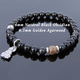 Men's Women Black Obsidian 925 Sterling Silver Agarwood Bracelet Guanyin Pendant DiyNotion Handmade BR706E