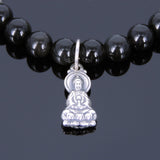 Men's Women Black Obsidian 925 Sterling Silver Agarwood Bracelet Guanyin Pendant DiyNotion Handmade BR706E