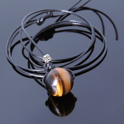 Men's Women Tiger Eye 925 Sterling Silver Adjustable Braided Necklace Gemstone DiyNoion Handmade NK052