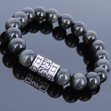 Men's Women Black Obsidian Bracelet  925 Sterling Silver Buddhism OM OM Bead DiyNotion BR707
