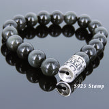 Men's Women Black Obsidian Bracelet  925 Sterling Silver Buddhism OM OM Bead DiyNotion BR707