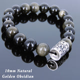 Men's Women Golden Obsidian Bracelet 925 Sterling Silver Buddhism OM Bead DiyNotion Handmade BR708