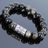 Men's Women Golden Obsidian Bracelet 925 Sterling Silver Buddhism OM Bead DiyNotion Handmade BR708