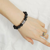 Men's Women Black Obsidian Bracelet  925 Sterling Silver Buddhism OM OM Bead DiyNotion BR707