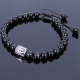 Men's Women Black Obsidian Adjustable Braided Bracelet Tibetan Silver Buddha Head Bead Buddhism DiyNotion T112