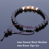 Men's Women Black Obsidian Tiger Eye Adjustable Braided Bracelet Tibetan Silver OM Spacers Buddhism DiyNotion T114
