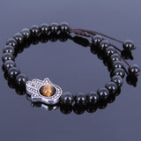 Men's Women Black Obsidian Tiger Eye Adjustable Braided Bracelet Tibetan Silver Hamsa Hand Buddhism DiyNotion T113