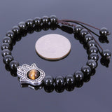 Men's Women Black Obsidian Tiger Eye Adjustable Braided Bracelet Tibetan Silver Hamsa Hand Buddhism DiyNotion T113