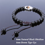 Men's Women Black Obsidian Tiger Eye Adjustable Braided Bracelet Tibetan Silver Hamsa Hand Buddhism DiyNotion T113