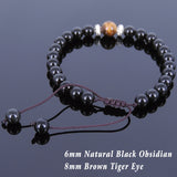 Men's Women Black Obsidian Tiger Eye Adjustable Braided Bracelet Tibetan Silver Spacers Buddhism DiyNotion T115