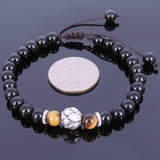 Men's Women Black Obsidian Tiger Eye Adjustable Braided Bracelet Tibetan Silver Lotus Bead Buddhism DiyNotion T116