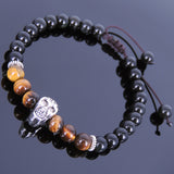 Men's Women Black Obsidian Tiger Eye Adjustable Braided Bracelet Tibetan Silver Skull DiyNotion T117