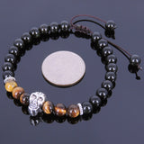 Men's Women Black Obsidian Tiger Eye Adjustable Braided Bracelet Tibetan Silver Skull DiyNotion T117